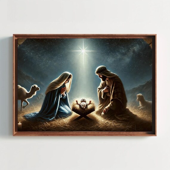 Nativity Scene Holy Family Under The Bethlehem Star Night Poster