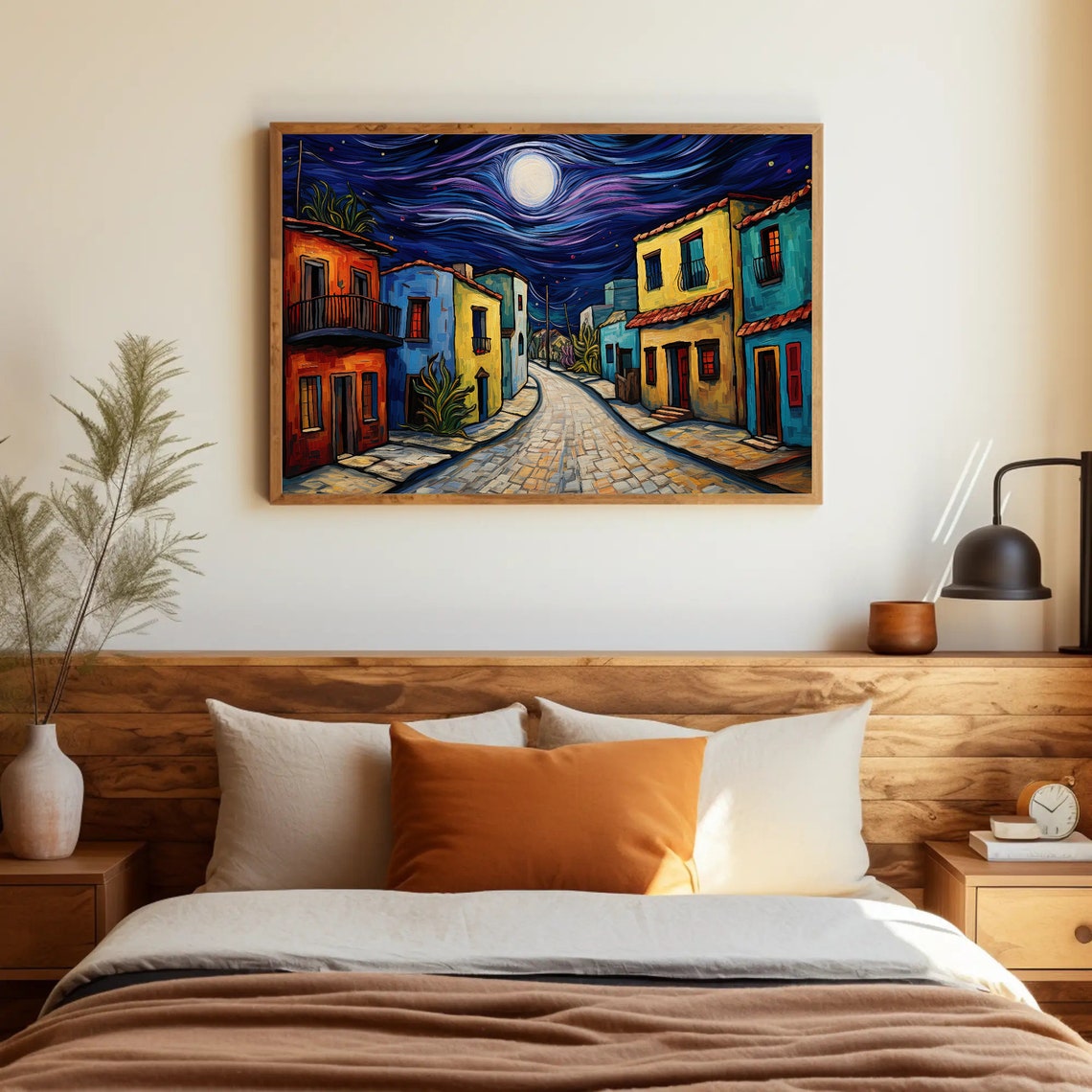 Van Gogh Style Mexican Street at Night with Radiant Full Moon Poster - Image 5