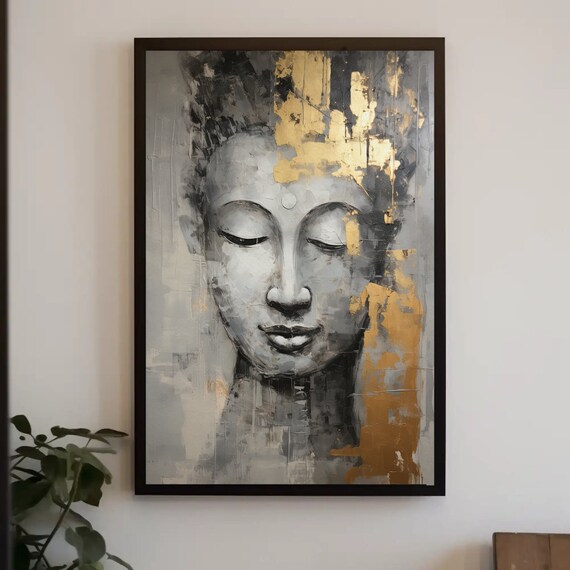 Buddha Portrait with Gold Leaf Abstract Spiritual Decor Print