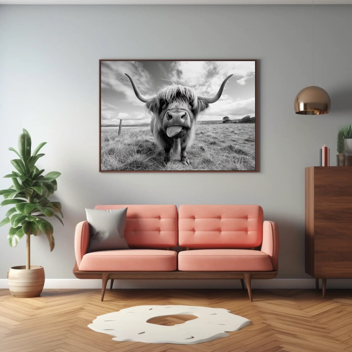 Funny Highland Cow Sticking Tongue Out Black White Farm Poster - Image 2