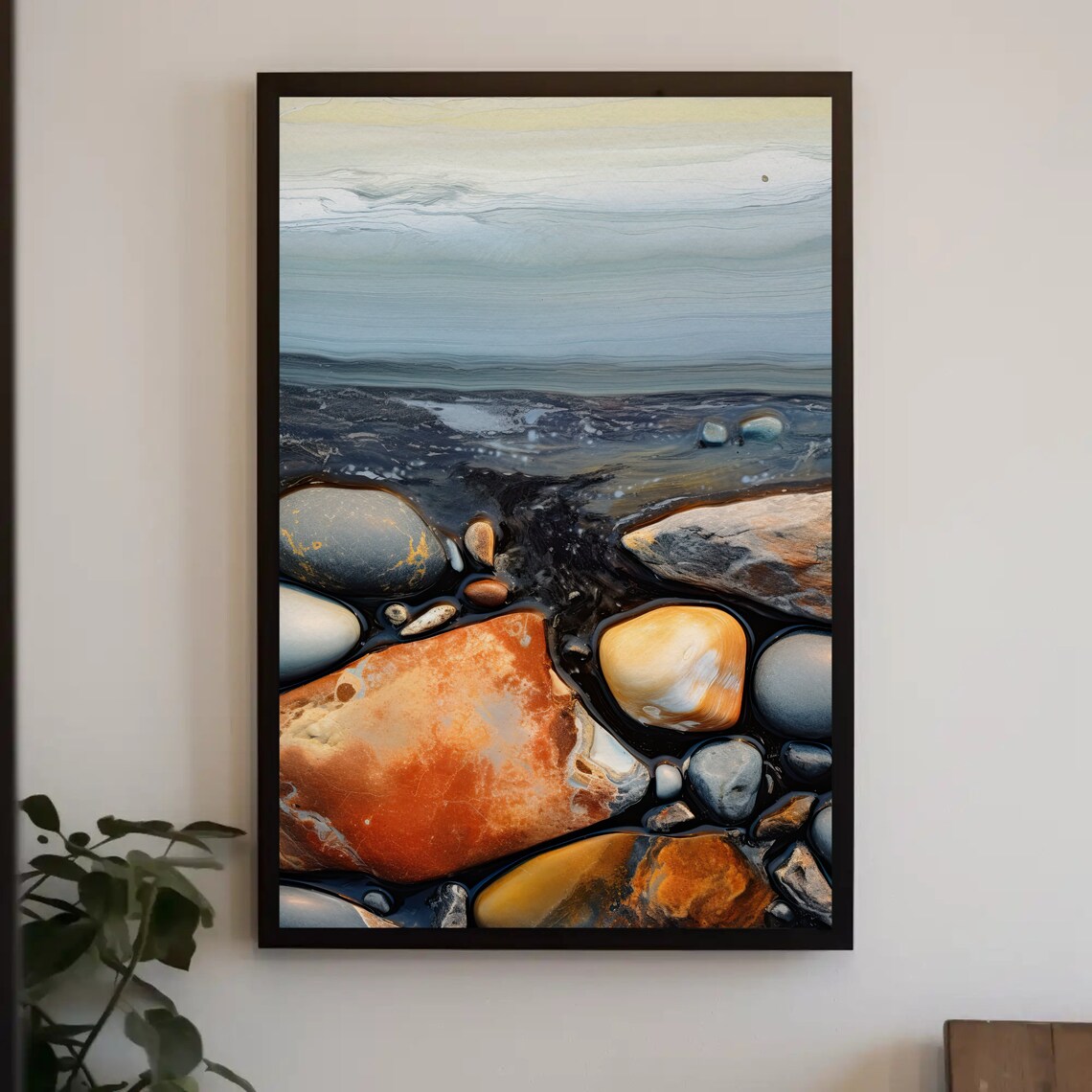 Rocks on a Sandy Beach, Modern Home Decor
