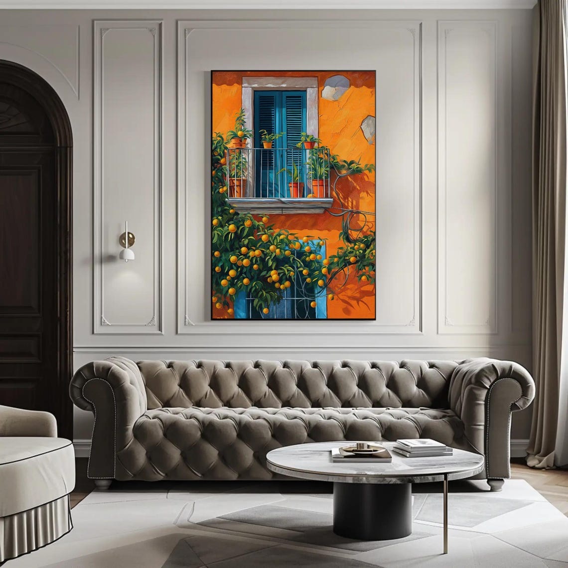 Mediterranean Balcony with Orange Tree Window Scene Wall Poster - Image 5