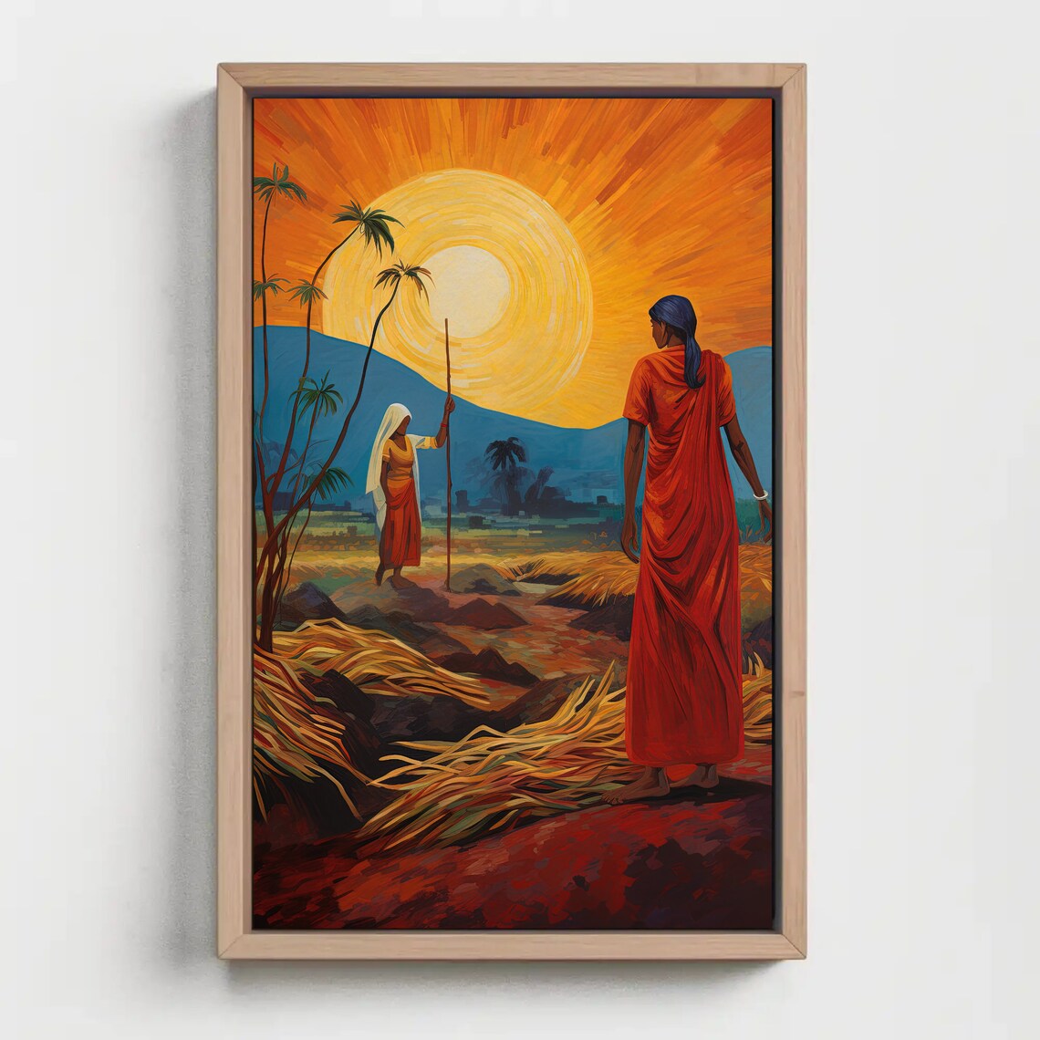 Indian Women Farmers at Sunset Harvest Field Painting Poster - Image 5
