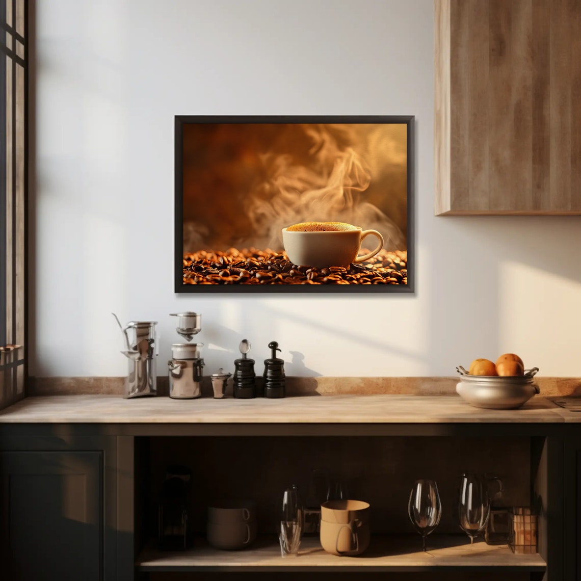 Brown Coffee Cup Print For Kitchen Or Cafe Coffee Beans Hot Coffee Painting Wall Art Ready To Hang - Image 5