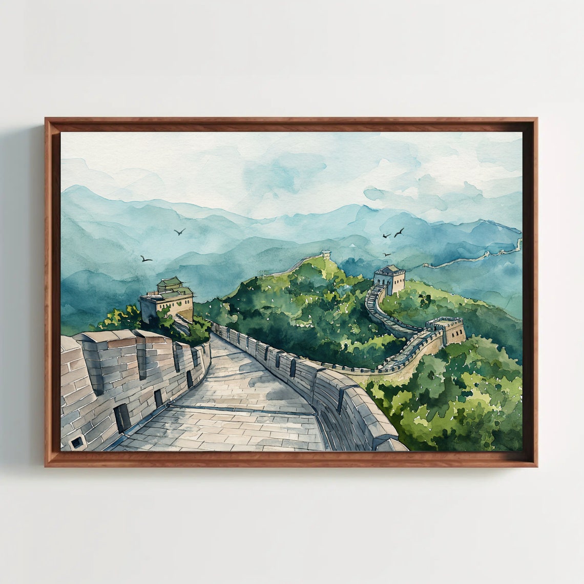 Great Wall Of China Misty Mountains Watercolor Landscape Poster