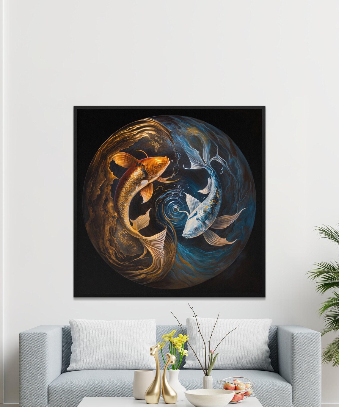 Yin Yang Koi Fish Pair Swimming in Swirling Water Art Poster - Image 4