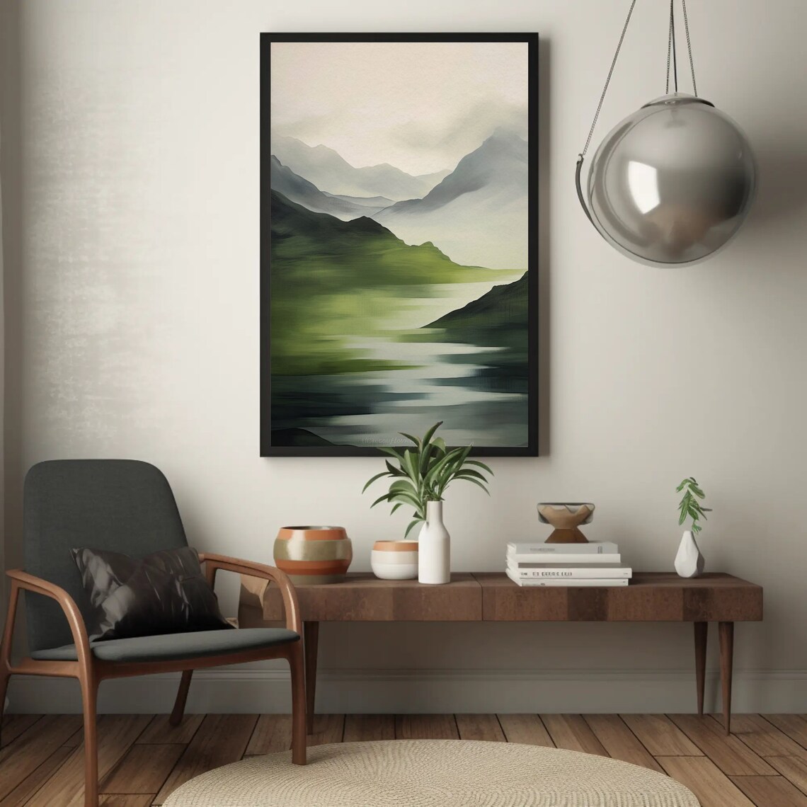 Green Mountain Boho Forest Landscape, Art Print - Image 5