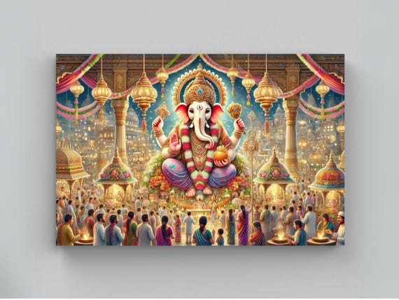 Ganesh Pooja Painting Print Ganesh Chaturthi Wall Art Hindu God Decor Indian Spiritual Home Art Indian Art Ready To Hang