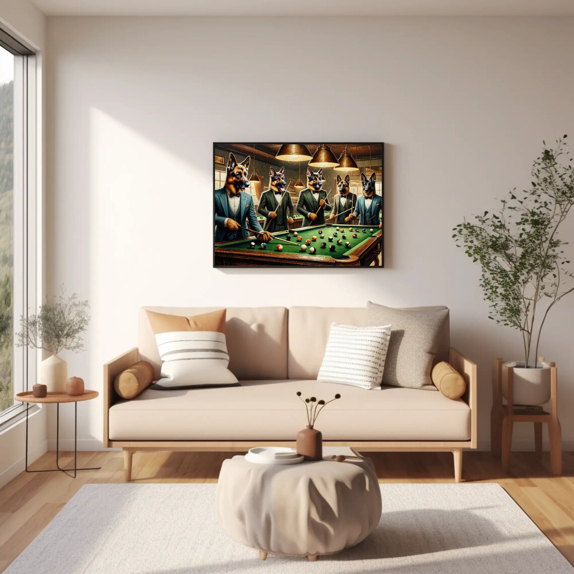 German Shepherd Dogs Playing Pool in Tuxedo Suits Humor Art Poster - Image 2