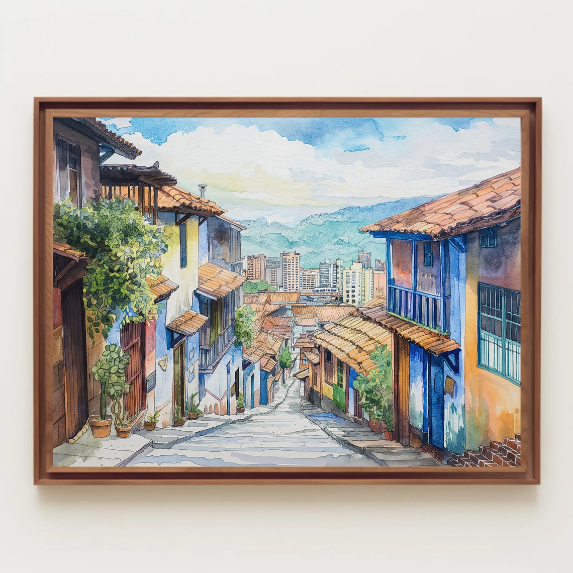Medelln Traditional Street Watercolor Painting Print Framed Colombia Art Beautiful Home Decor Ready To Hang Living Room - Image 5