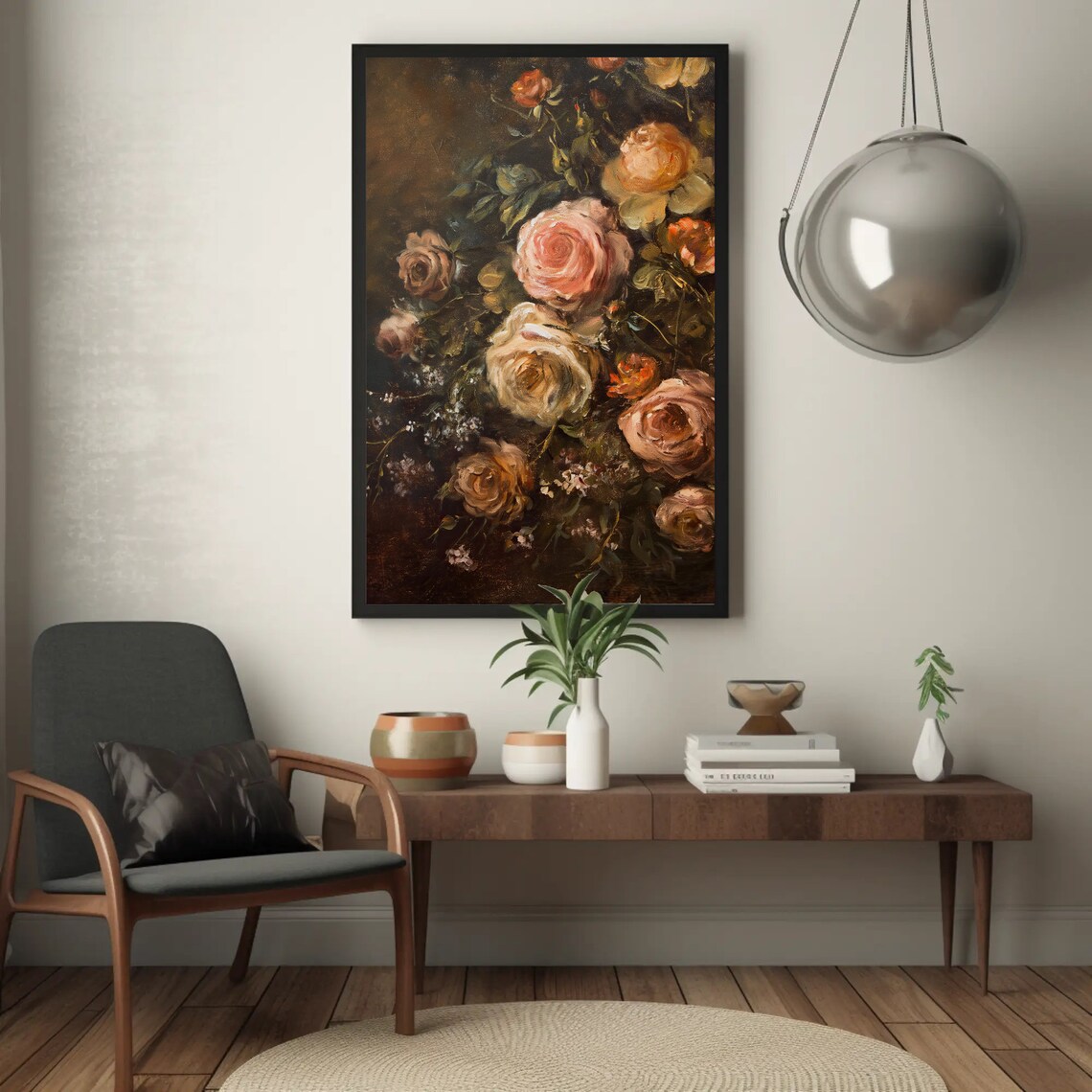 Antique Roses Oil Painting Dark Moody Floral Still Life Poster - Image 5