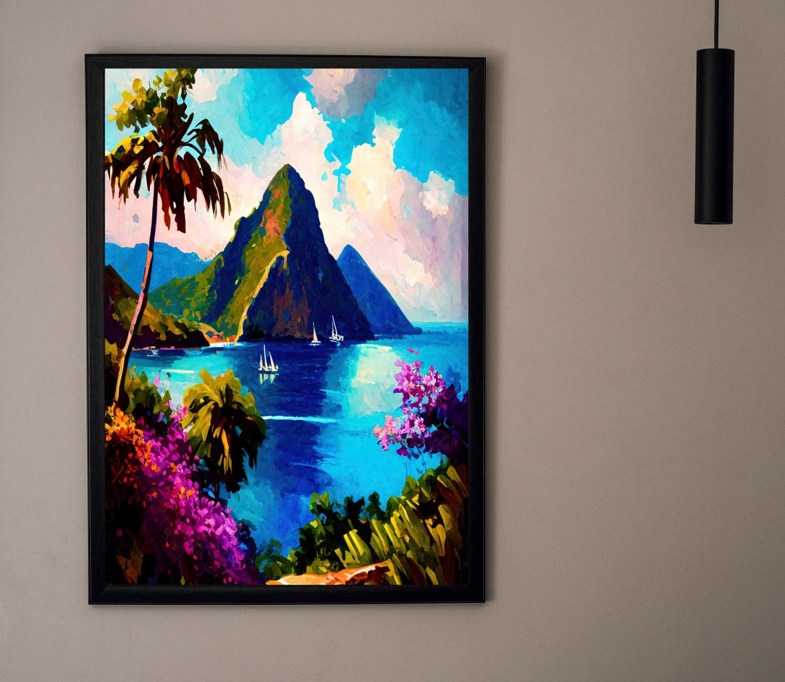 Saint Lucia Pitons Tropical Bay Sailboats Caribbean Travel Poster - Image 4