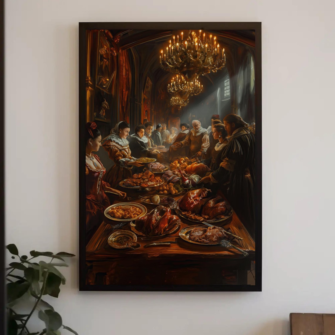 Renaissance Feast In A Candlelit Grand Banquet Hall Art Poster