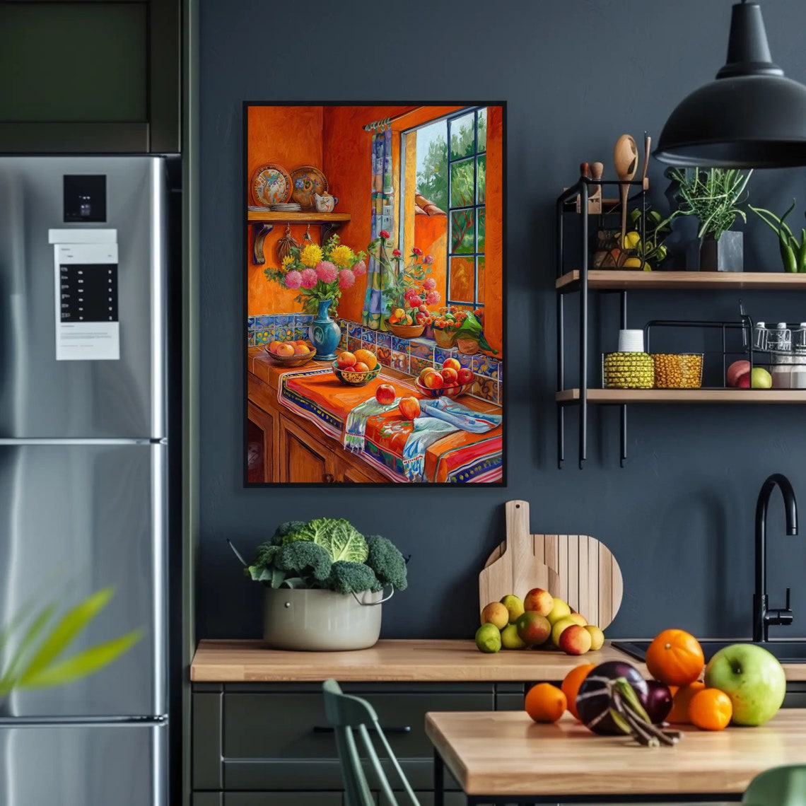 Vibrant Mexican Kitchen Interior With Blue Talavera Tiles Poster - Image 2