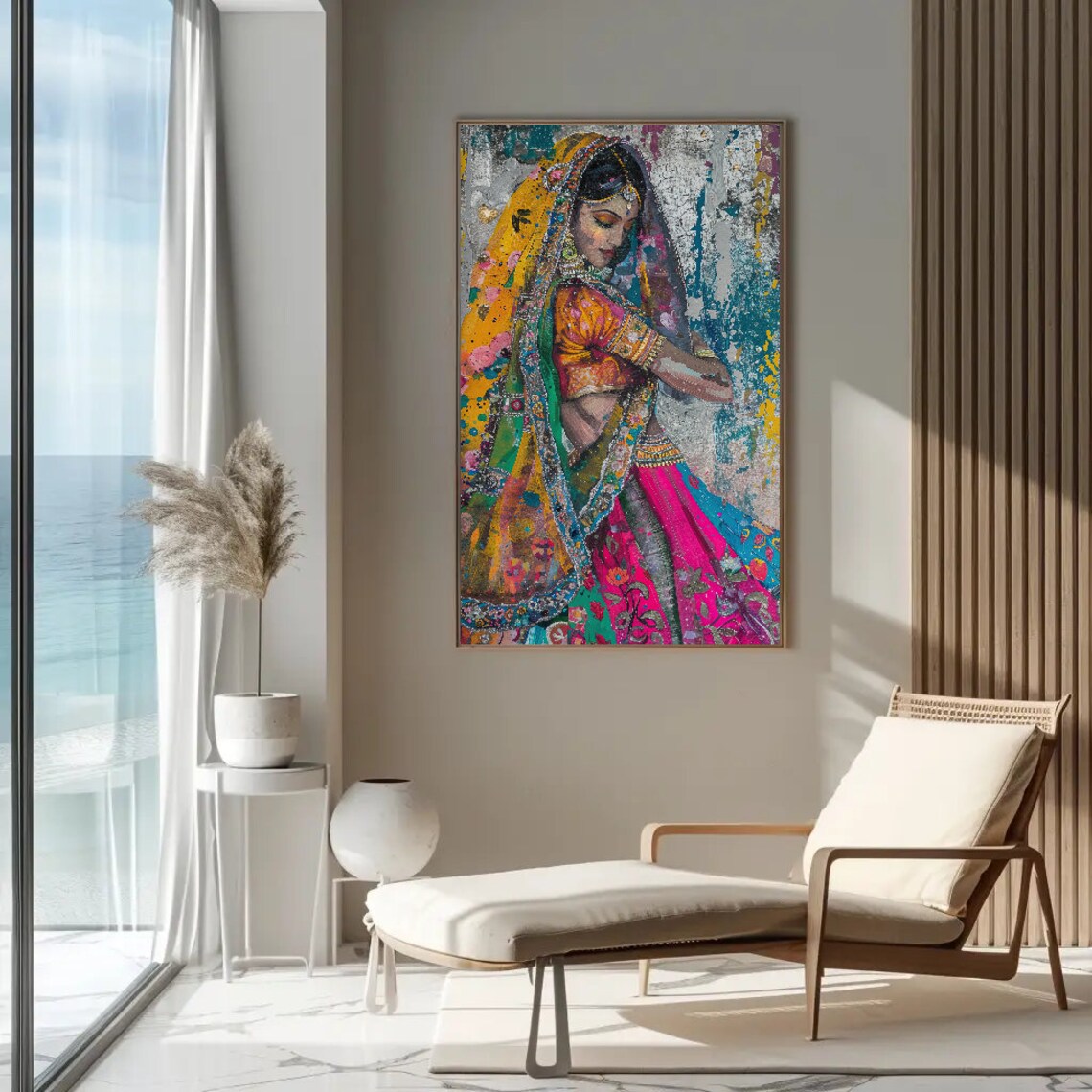 Indian Woman Abstract Painting, South Asian Wall Art - Image 5