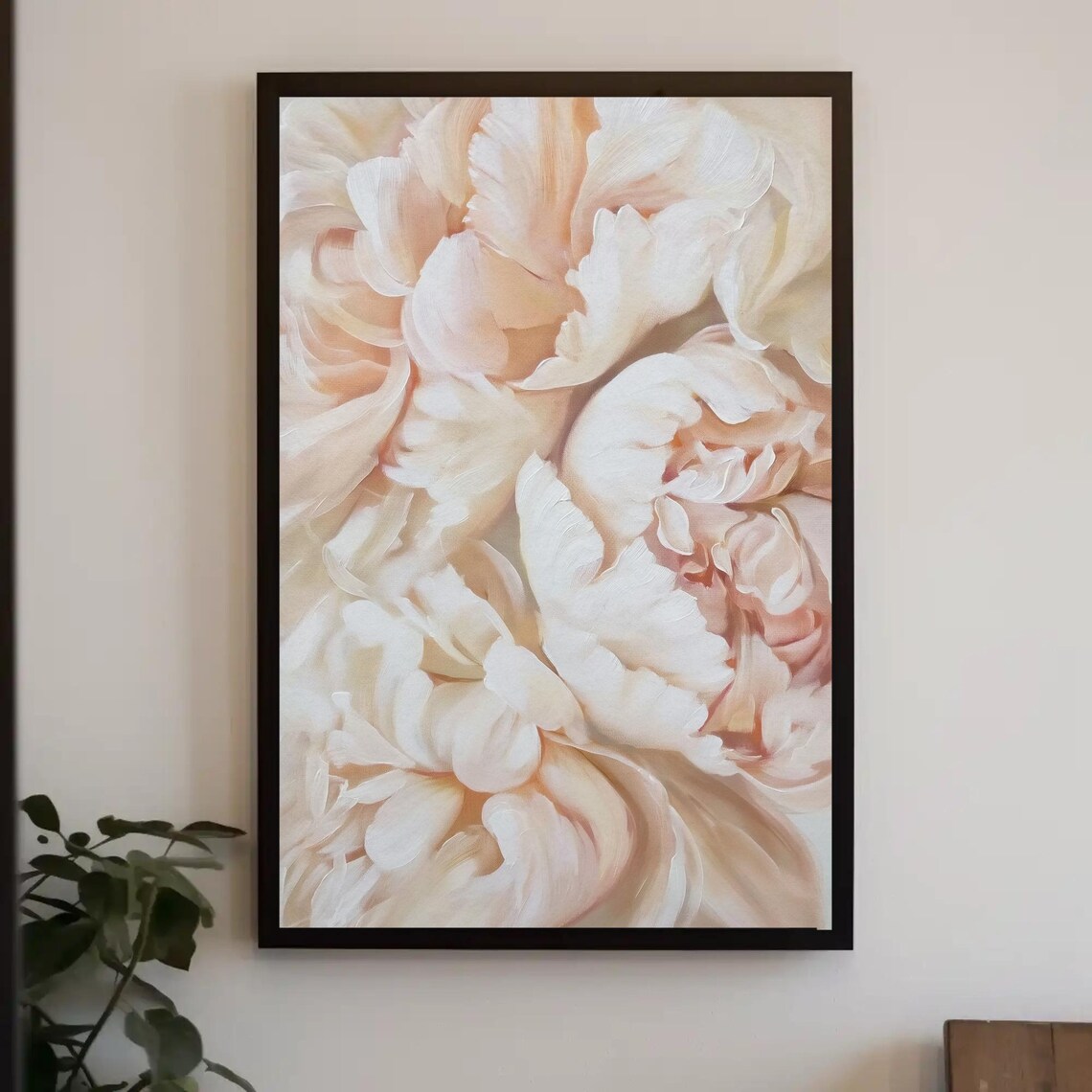 Ivory Peony Flower Macro Oil Painting Vertical Floral Poster - Image 3