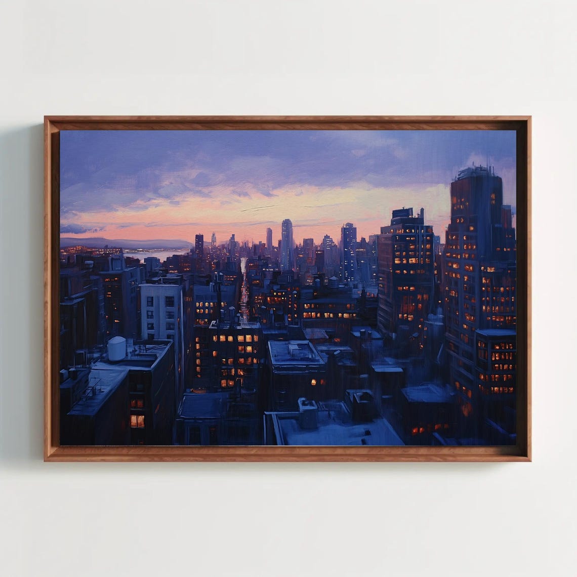 Glowing Manhattan Aerial Skyline Under A Violet Dusk Sky Poster