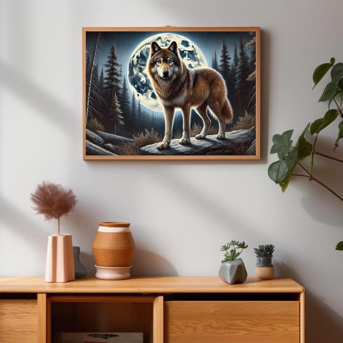 Wolf Full Moon Night Pine Forest Standing Majestic Wildlife Poster - Image 5