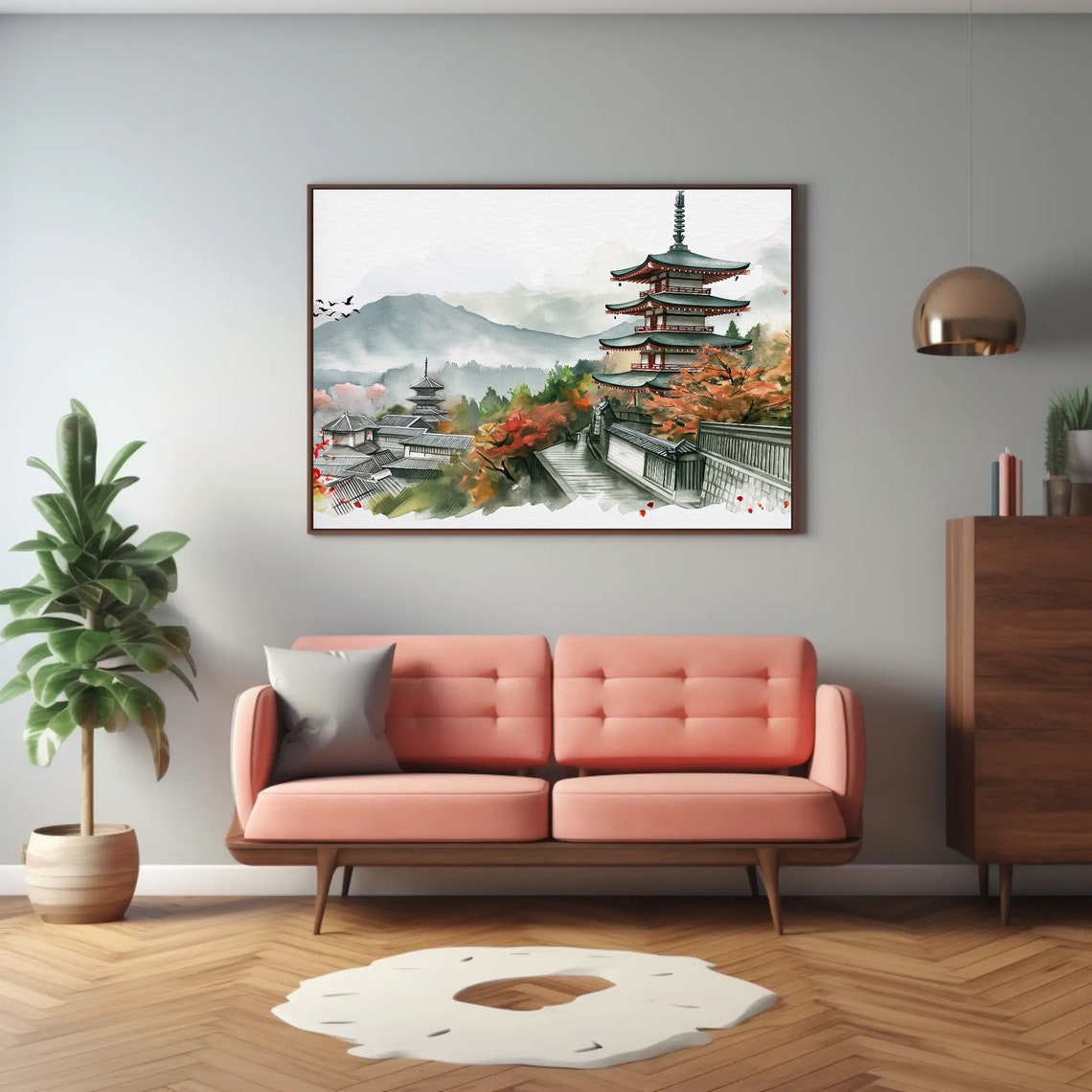 Temples Of Kyoto Wall Art Japan Large Print Japanese Home Decor Watercolor Painting Kyoto City Poster Framed Ready To Hang - Image 3