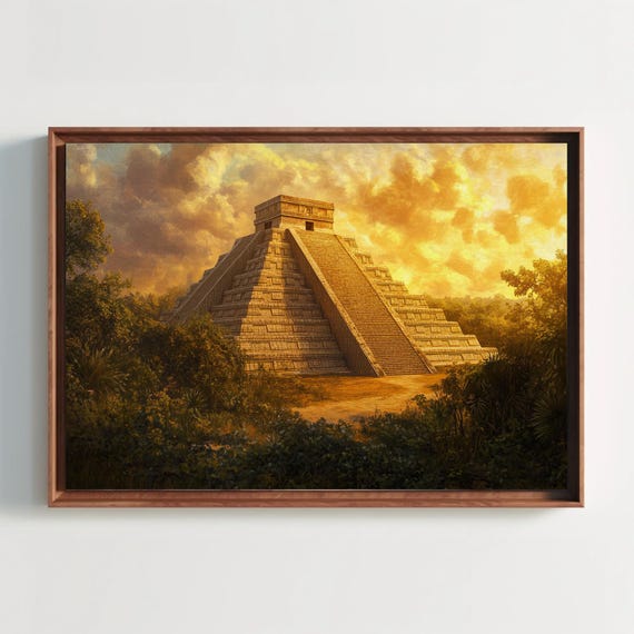 Mayan Pyramids At Sunset Print Vibrant Mexican Wall Art Cultural Mexico Decor For Living Room Or Office Ready To Hang
