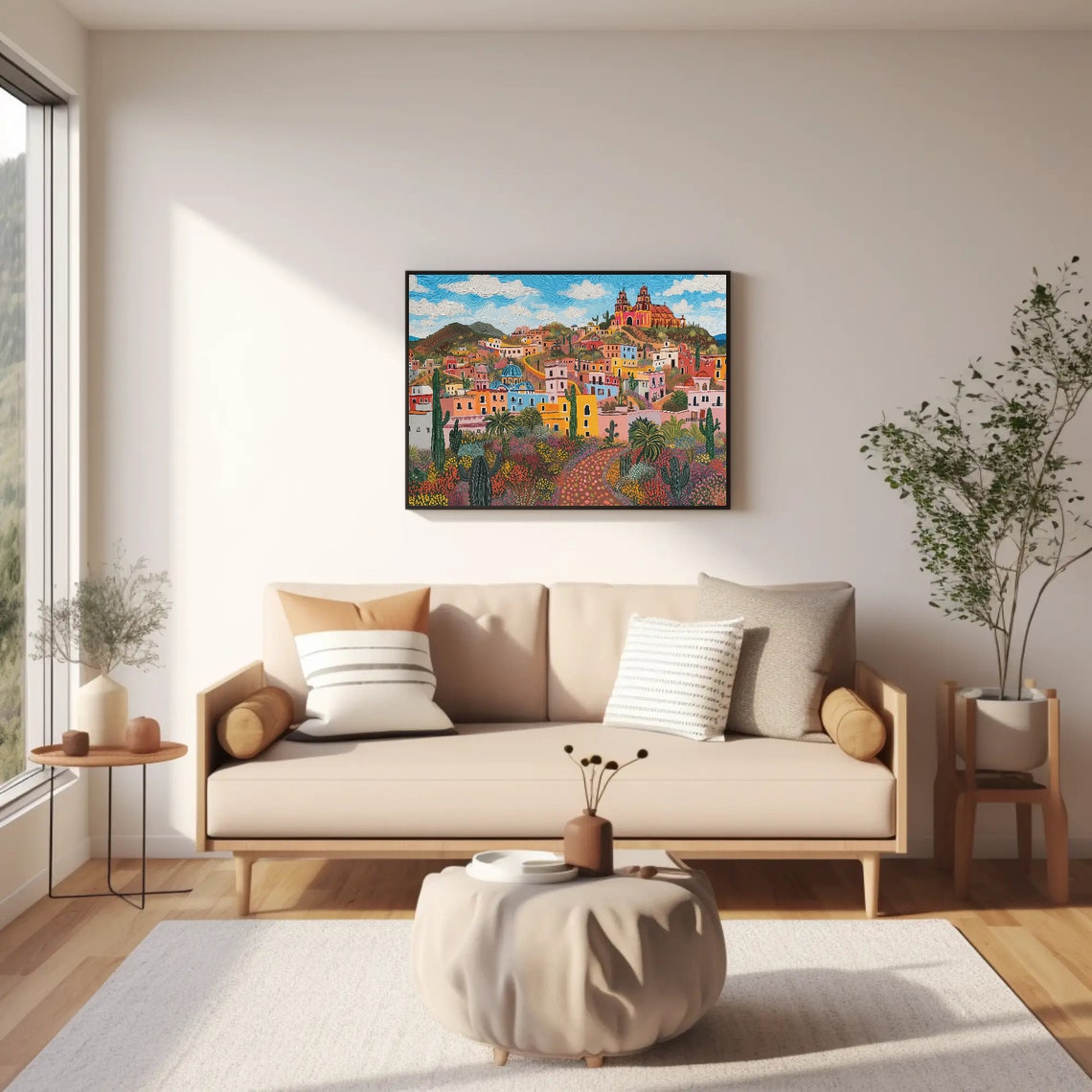 Vibrant Zacatecas Mexico Hillside Town and Cactus Landscape Poster - Image 4