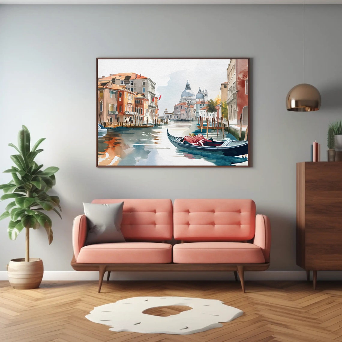 Venice Canal Gondola with Basilica View Romantic Watercolor Poster - Image 3