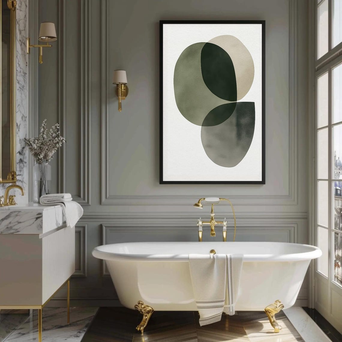 Muted Sage Green Organic Shapes Minimalist Modern Art Poster - Image 3
