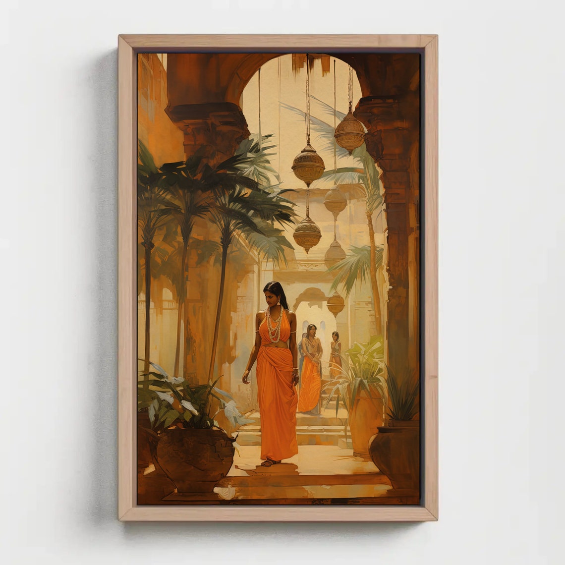 Indian Palace Courtyard with Lanterns and Orange Sari Poster - Image 5