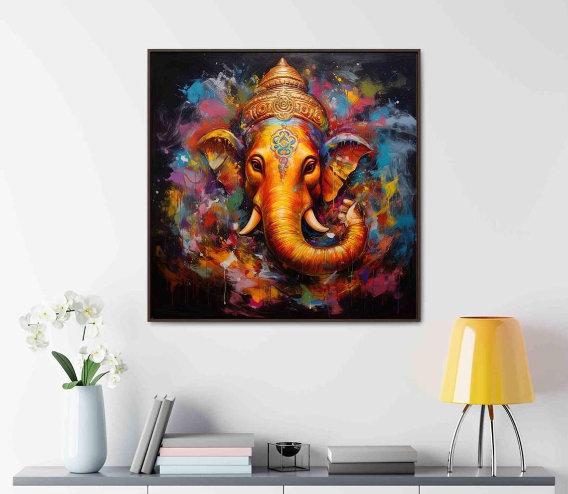 Psychedelic Ganesha Elephant Head Colorful Neon Splash Art Poster - Image 3