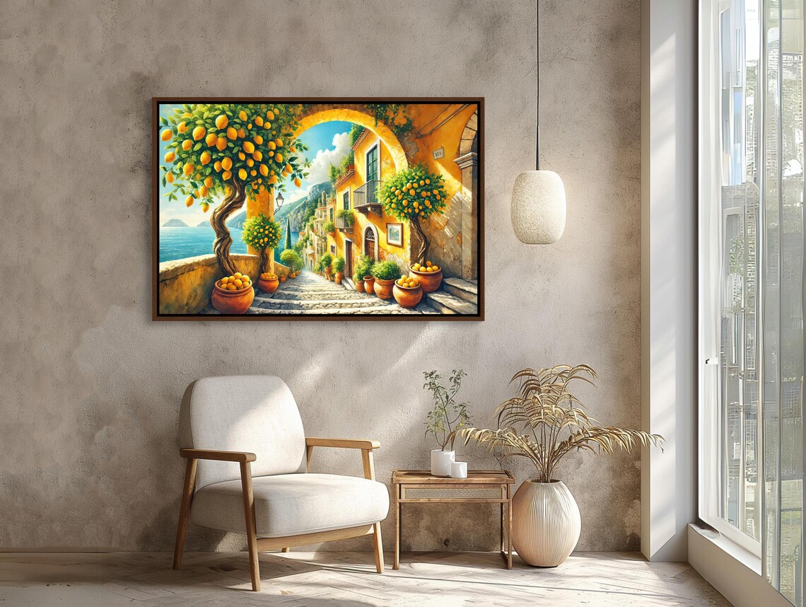 Sunny Amalfi Lemon Tree Street Arch Italian Coastal Summer Poster - Image 4