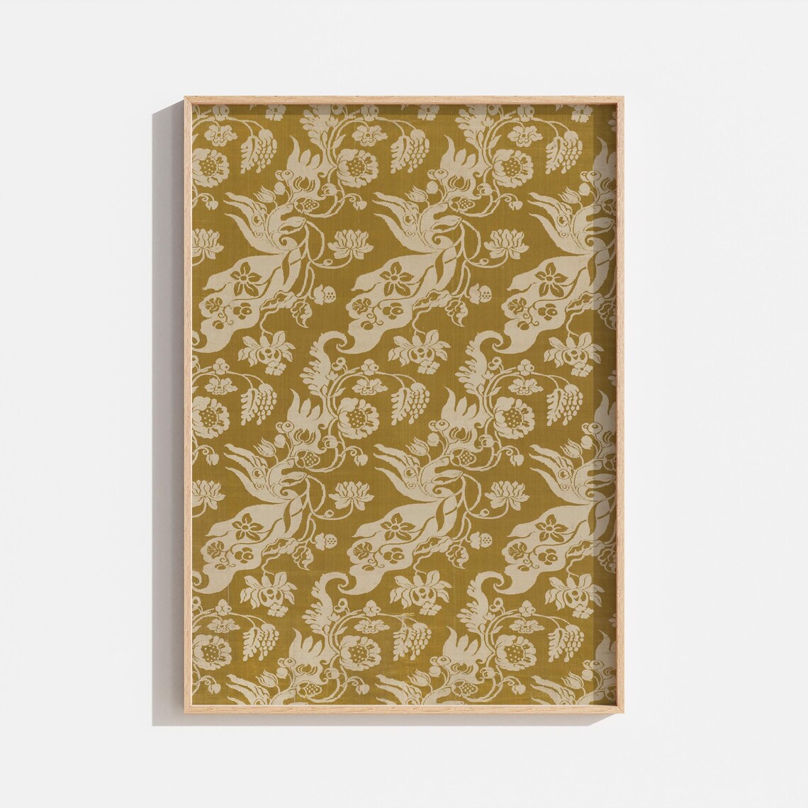 Vintage Yellow Tapestry Print, Victorian Floral Art