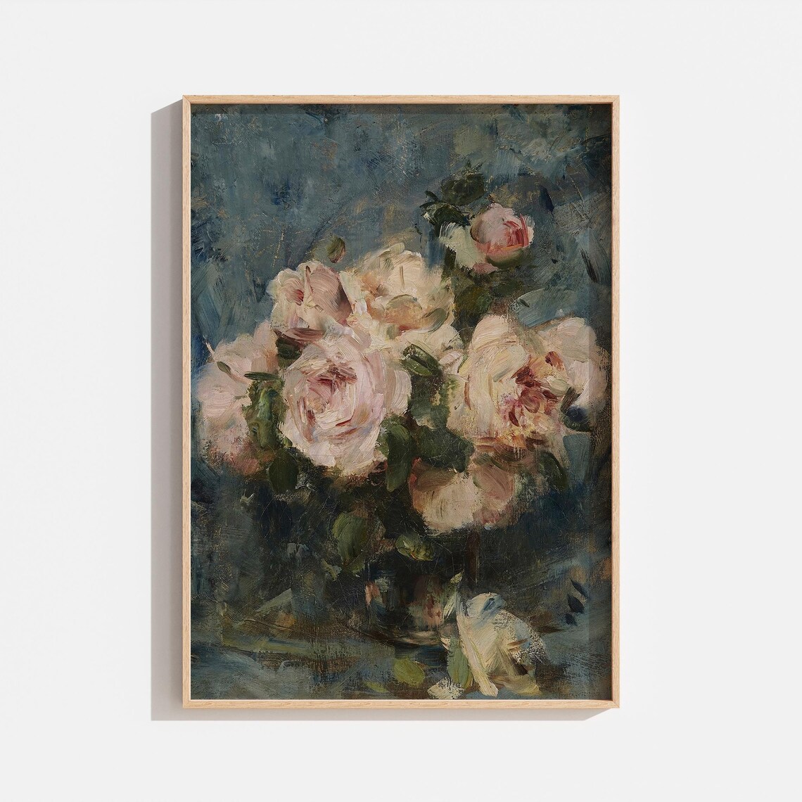 Vintage Floral Still Life, Pink Roses Art Print