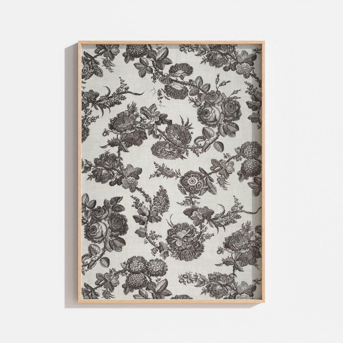 Vintage Black and White Floral Textile Print, Botanical
