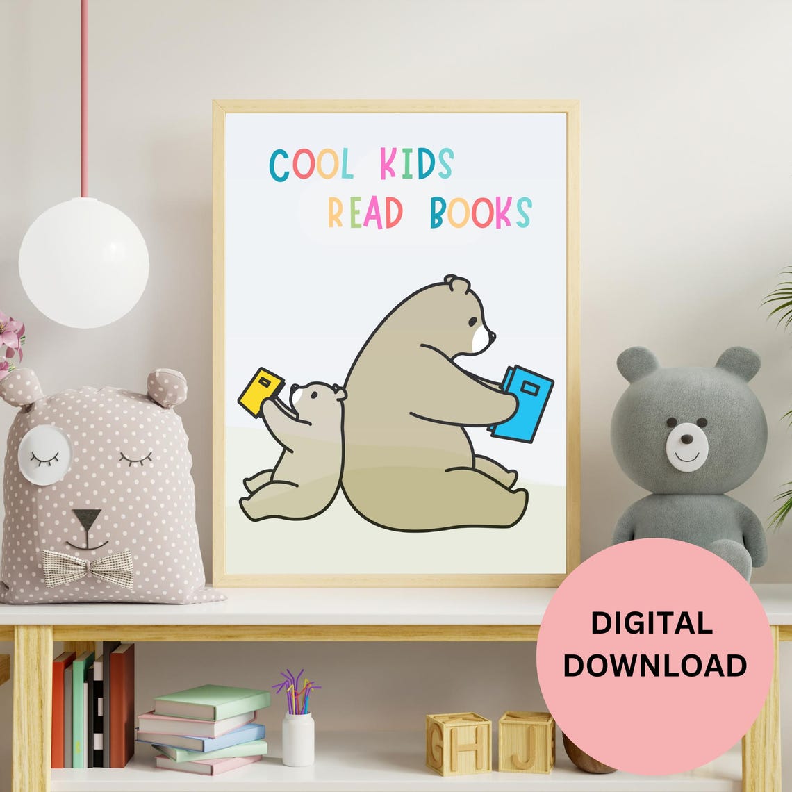 Cool Kids Read Books Bear and Cub Reading Quote Classroom Art Print - Image 3