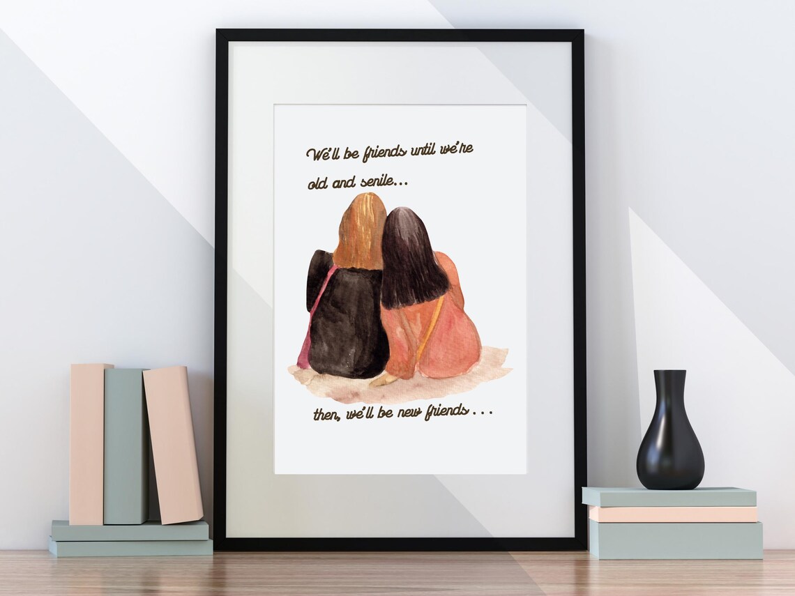 Best Friends Forever Watercolor Two Friends Sitting Humor Gift Poster - Image 2