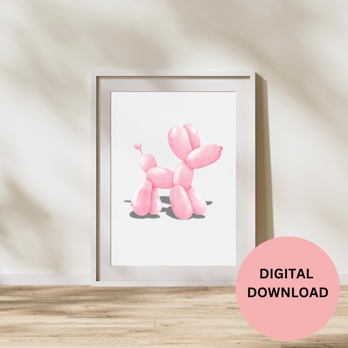 Pink Balloon Dog Watercolor Nursery Wall Decor Soft Cloud Art Print - Image 3