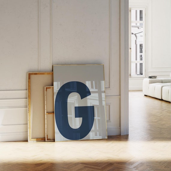 Letter G Poster Navy Blue Light Blue Letter Art Big Letter Print Bold Letter Preppy Room Letter College Dorm Decor Kids Room Wall Art