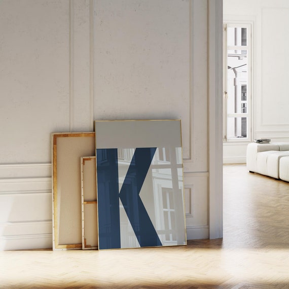 Navy Blue Letter K Print Monogram Poster Bold Initial Wall Art For Apartmentnurserycollegedormkids Room