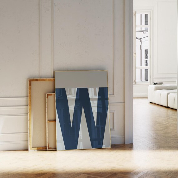 Navy Blue Letter W Minimalist Modern Monogram Alphabet Poster