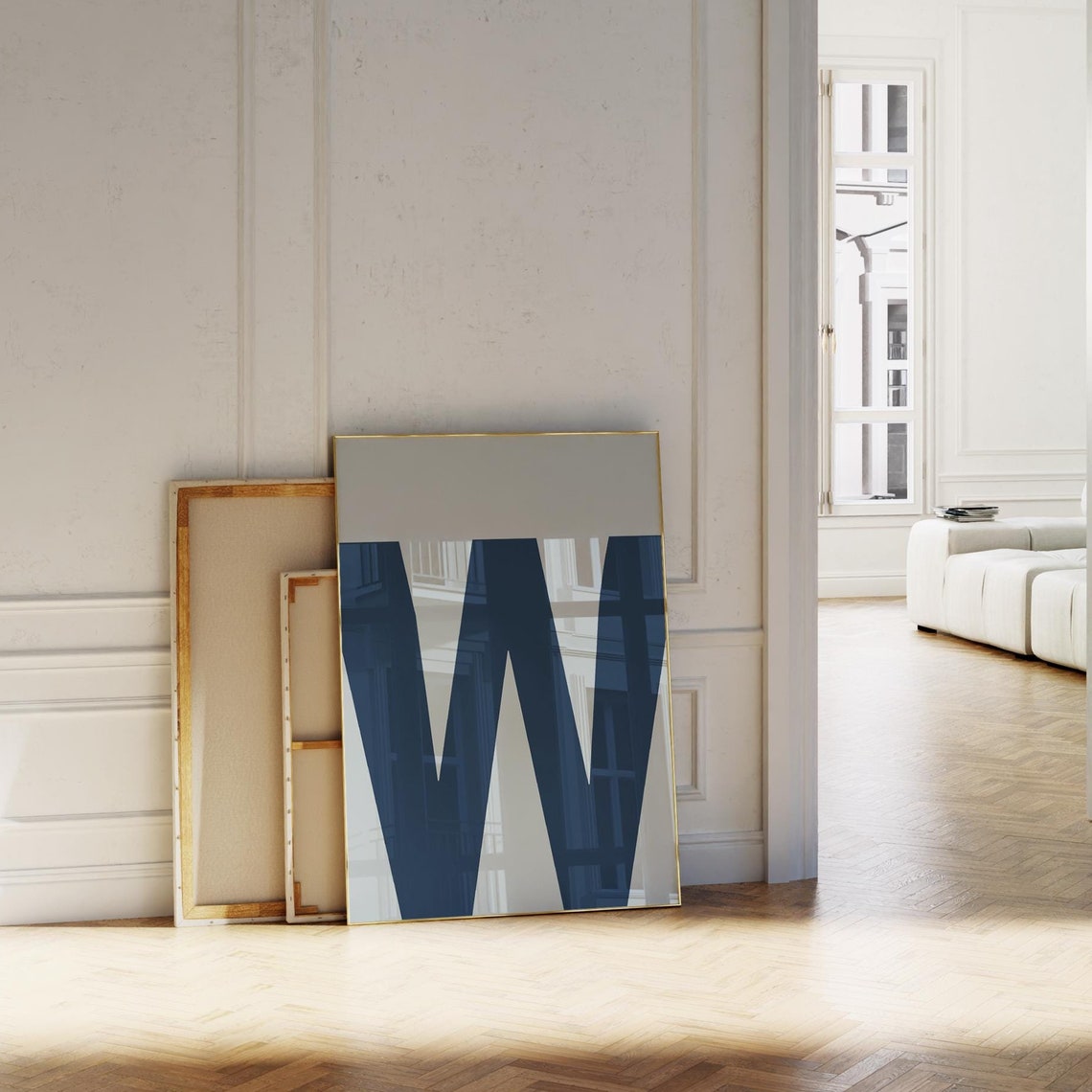 Navy Blue Letter W Minimalist Modern Monogram Alphabet Poster