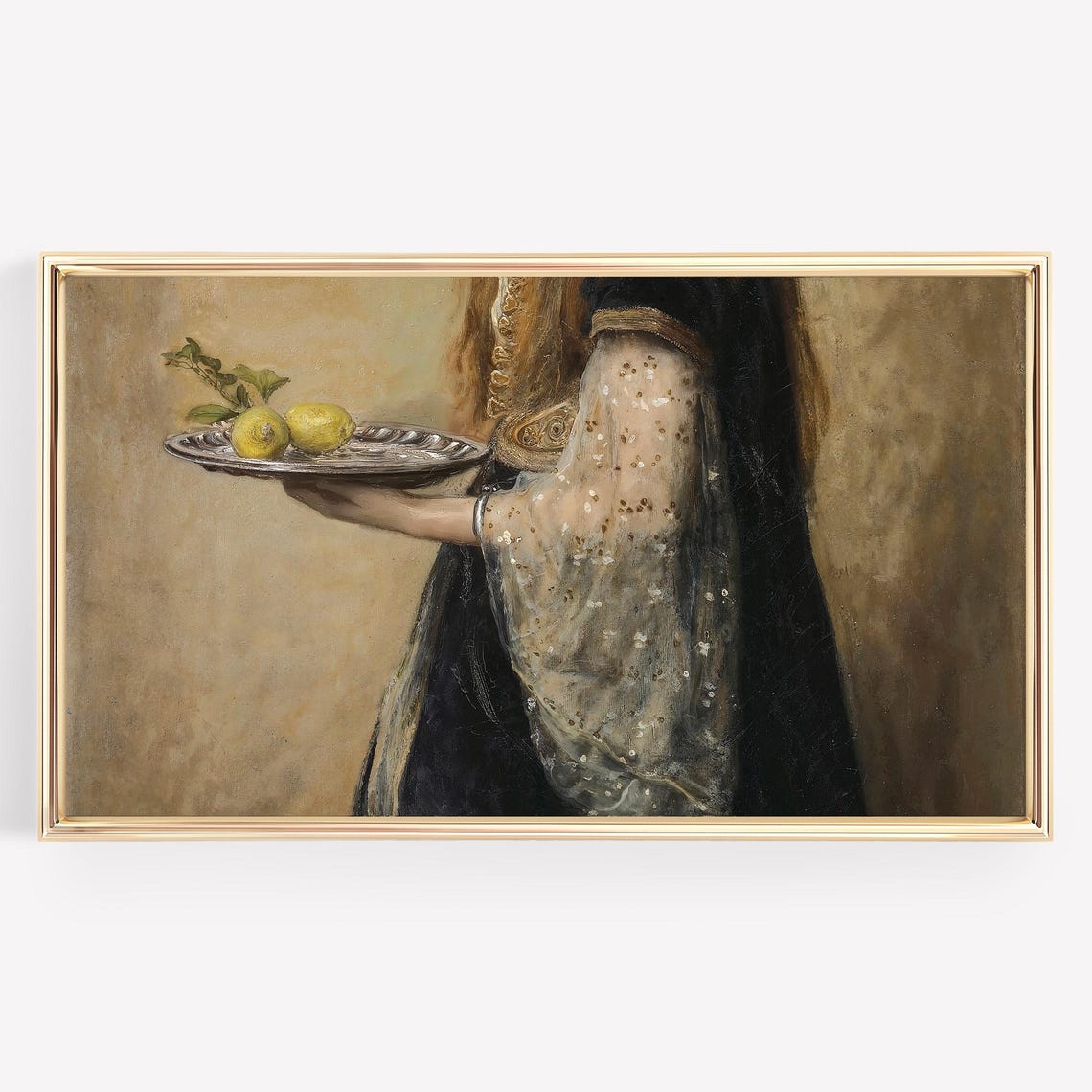 Classical Oil Painting Figure Holding Silver Tray of Lemons Poster