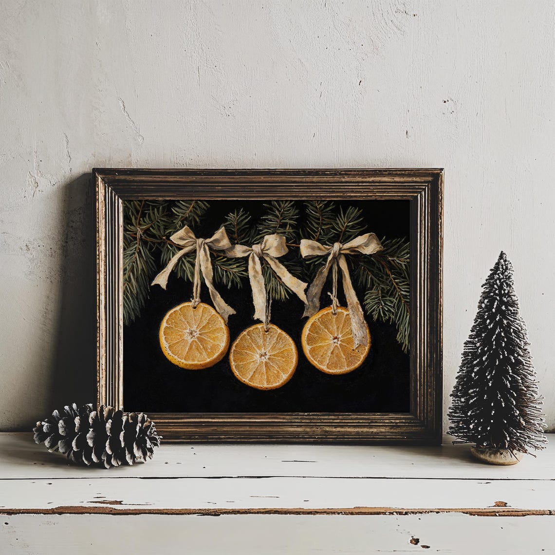 Dried Orange Slices Pine Boughs Moody Christmas Botanical Poster - Image 3