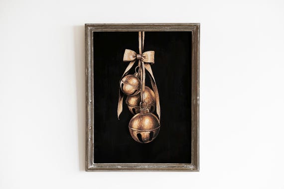 Christmas Jingle Bells Wall Art Moody Dark Vintage Rustic