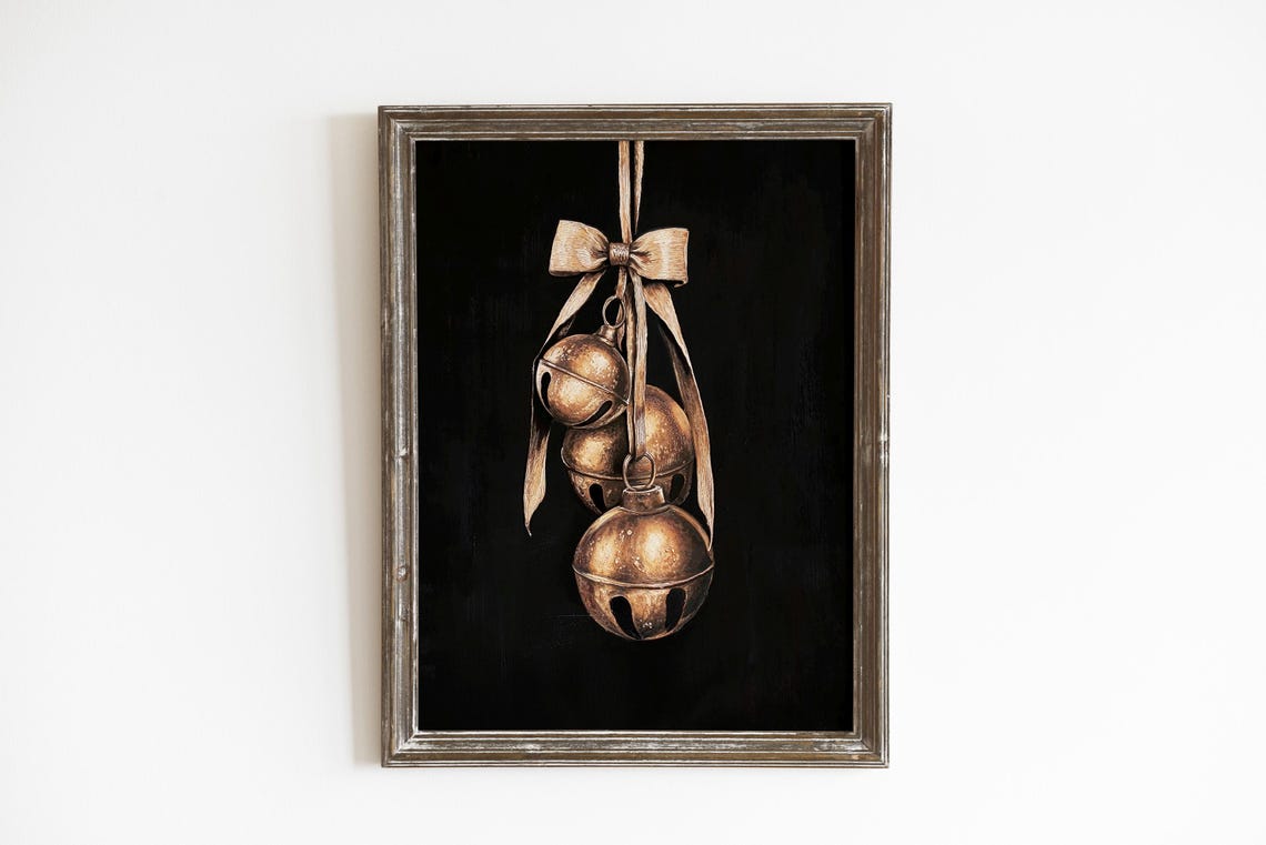 Christmas Jingle Bells Wall Art Moody Dark Vintage Rustic