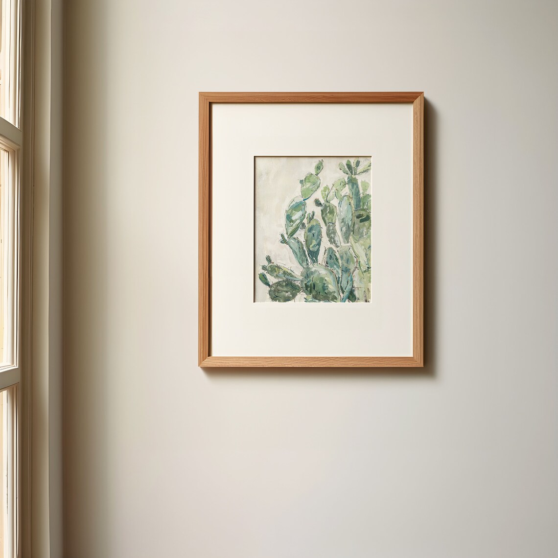 Prickly Pear Cactus Oil Painting Desert Botanical Green Wall Art - Image 4