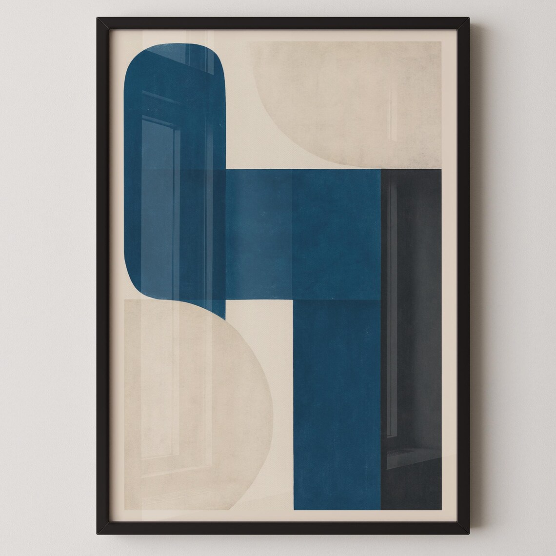 College Blue Geometric Abstract T Shape Minimalist Art Poster