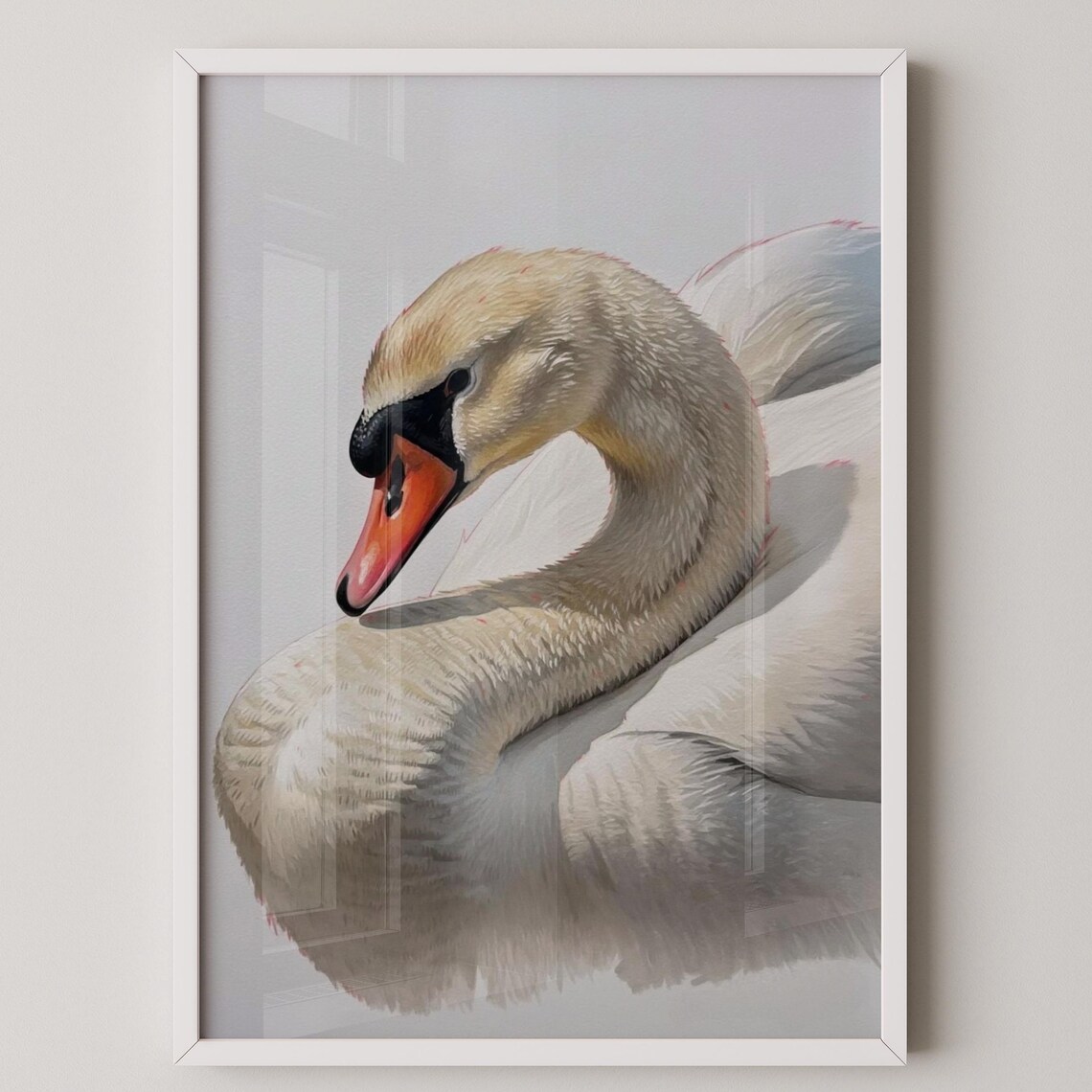 Serene Mute Swan Head Portrait Soft Gouache Elegant Bird Poster