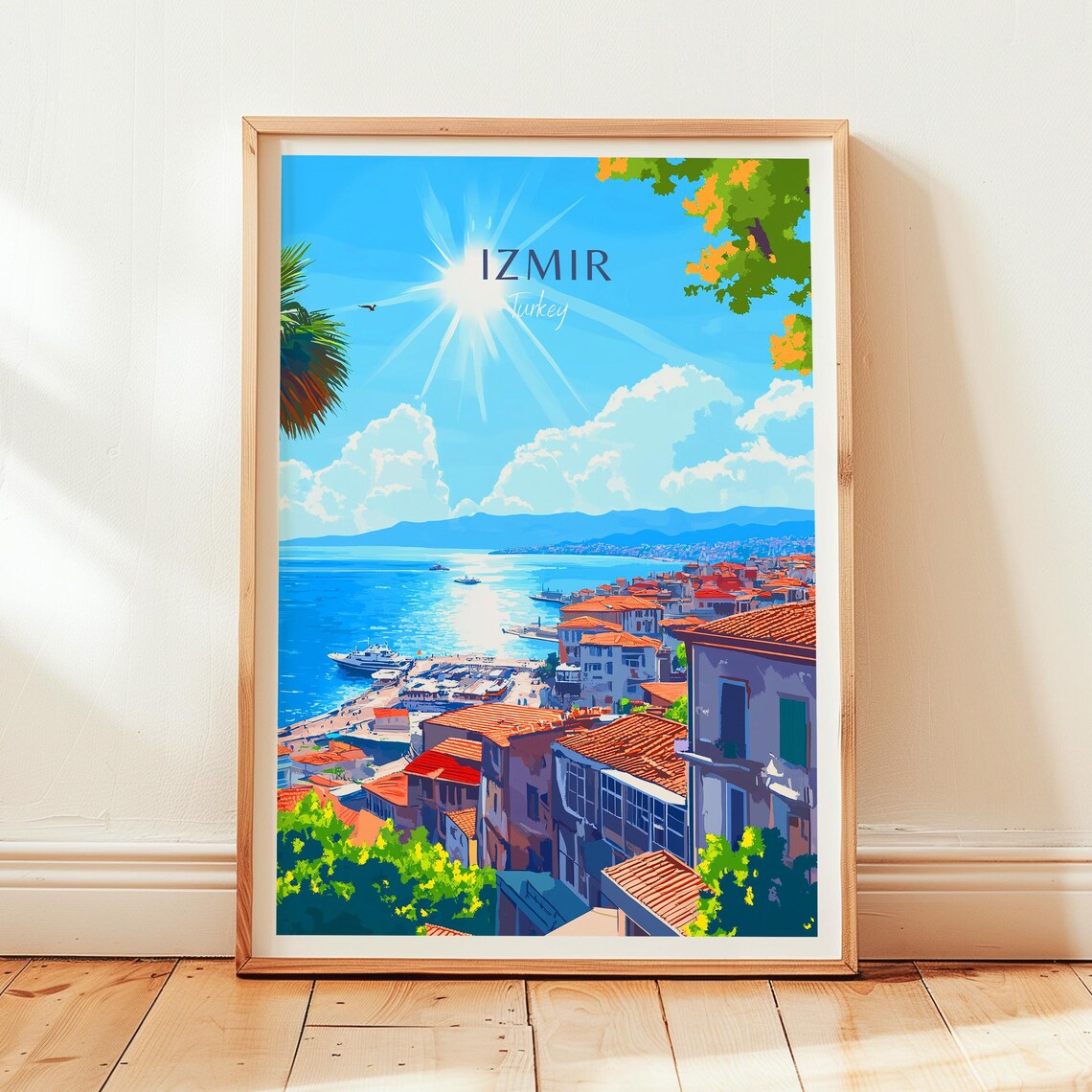 Izmir Turkey Sunny Harbor Red Rooftop Waterfront View Poster