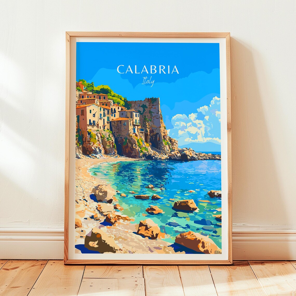 Calabria Italy Cliffside Village Turquoise Cove Beach Poster