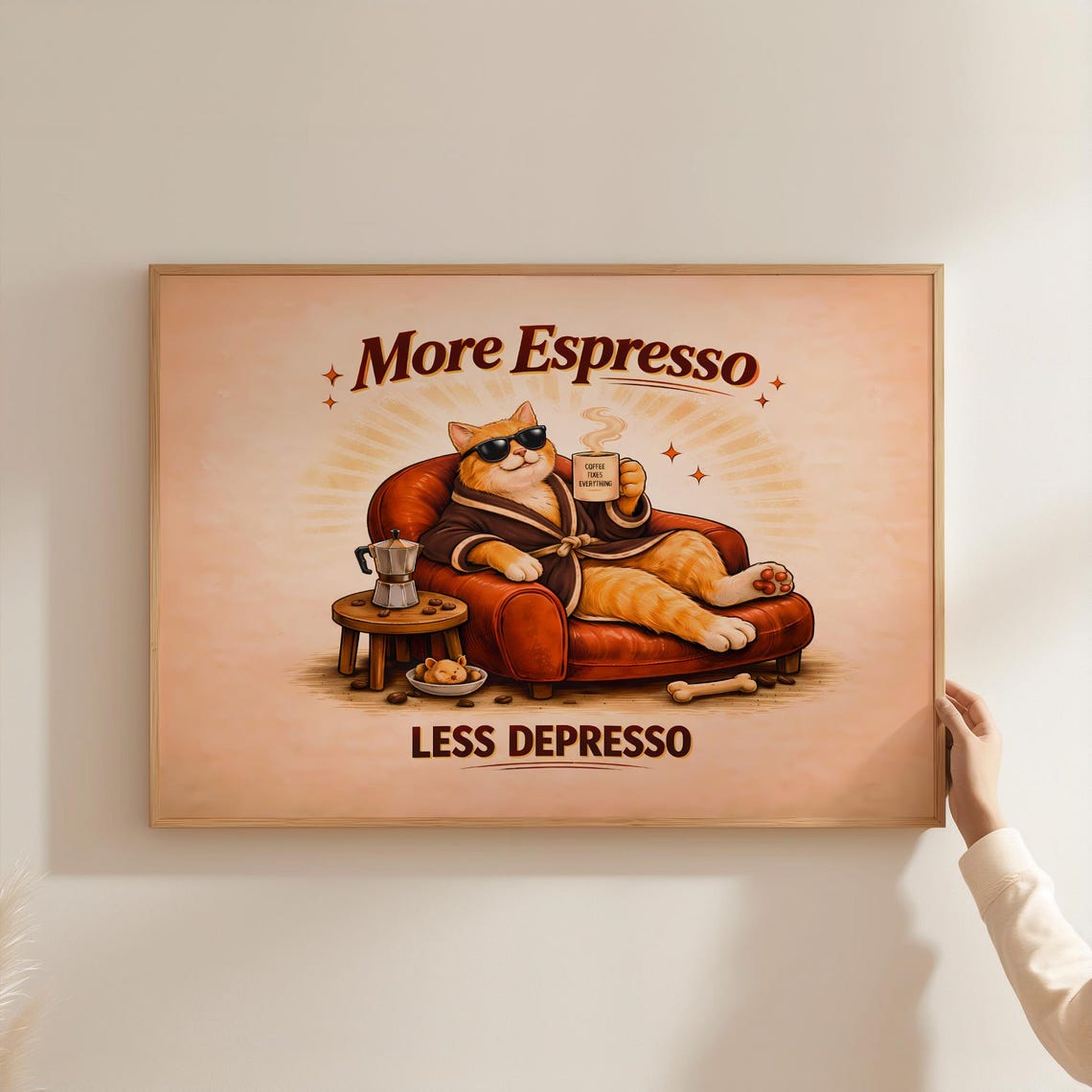 Orange Tabby Cat More Espresso Less Depresso Funny Coffee Poster